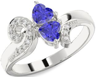Diamond Tanzanite Silver Two Heart Ring