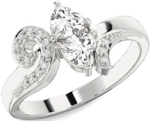 Diamond White Sapphire Silver Two Heart Ring