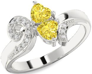 Yellow Diamond Silver Two Heart Ring