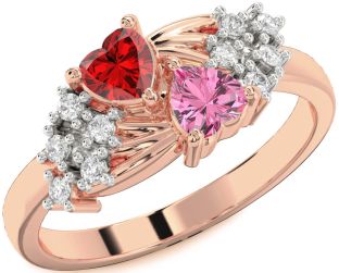 Diamond Rose Gold Silver Two Heart Promise Ring