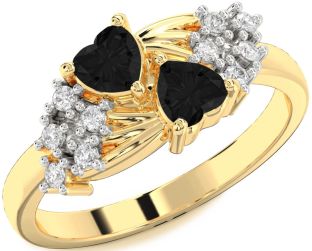 Black Diamond Gold Two Heart Ring