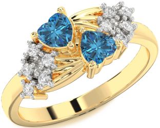 Blue Diamond Gold Two Heart Ring