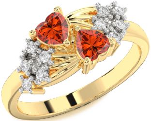 Diamond Fire Opal Gold Two Heart Ring