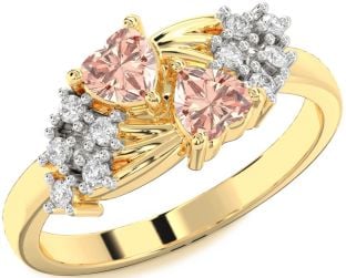 Diamond Morganite Gold Two Heart Ring