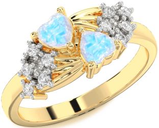 Diamond Moonstone Gold Two Heart Ring