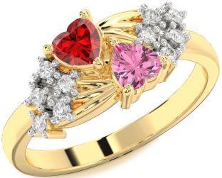 Diamond Gold Silver Two Heart Promise Ring
