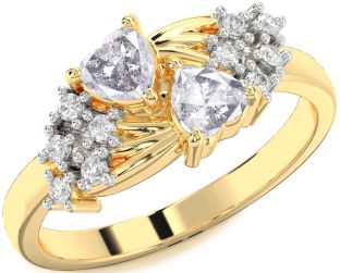 Salt & Pepper Diamond Gold Two Heart Ring