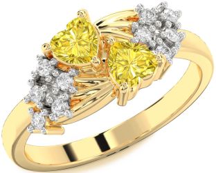 Yellow Diamond Gold Two Heart Ring