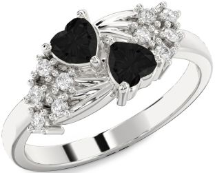 Black Diamond Silver Two Heart Ring
