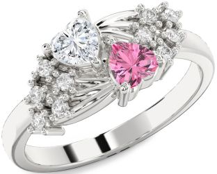 Diamond Silver Two Heart Promise Ring