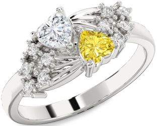 Diamond Silver Two Heart Promise Ring