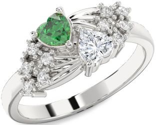 Diamond Silver Two Heart Promise Ring