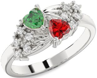 Diamond Silver Two Heart Promise Ring