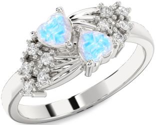 Diamond Moonstone Silver Two Heart Ring