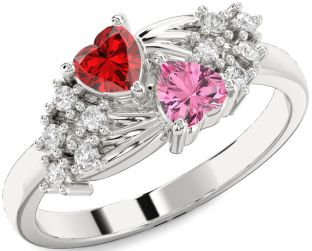 Diamond Silver Two Heart Promise Ring
