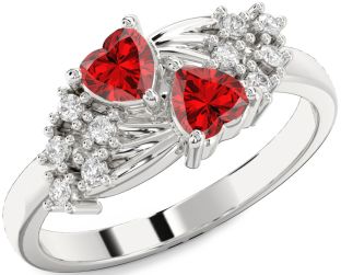 Diamond Emerald Platinum Two Heart Birthstone Ring