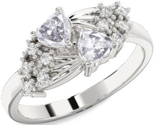 Salt & Pepper Diamond Silver Two Heart Ring