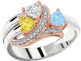 Diamond White Rose Gold Heart Three Stone Mother's Ring