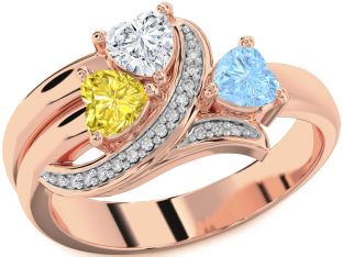 Diamond Rose Gold Heart Three Stone Mother's Ring