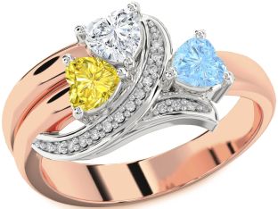 Diamond Platinum & Rose Gold Heart Three Stone Mother's Ring