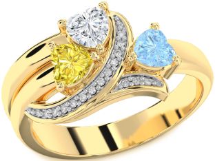 Diamond Gold Heart Three Stone Mother's Ring