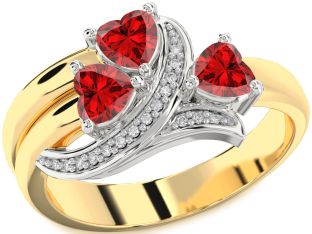 Diamond Emerald Platinum & Yellow Gold Heart Three Stone Birthstone Ring