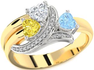 Diamond Platinum & Yellow Gold Heart Three Stone Mother's Ring