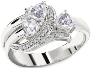 Salt & Pepper Diamond Silver Heart Three Stone Ring