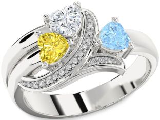 Diamond Platinum Heart Three Stone Mother's Ring