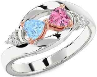 Diamond Silver & 10K Rose Gold Two Heart Promise Ring
