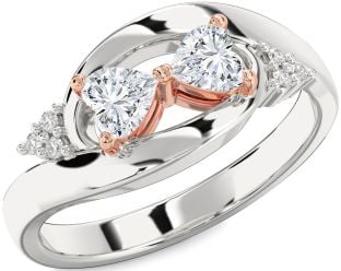 Diamond Platinum & Rose Gold Two Heart Ring