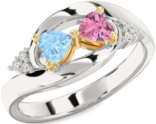 Diamond Silver & 10K gold Two Heart Promise Ring