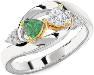 Diamond Gold Silver Two Heart Promise Ring