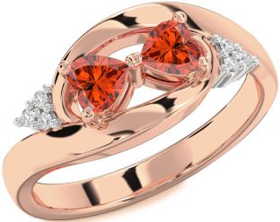 Diamond Fire Opal Rose Gold Two Heart Ring