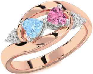 Diamond Rose Gold Silver Two Heart Promise Ring
