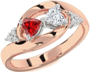 Diamond Emerald Platinum & Rose Gold Two Heart Birthstone Ring