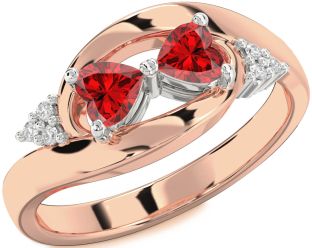 Diamond Emerald Platinum & Rose Gold Two Heart Birthstone Ring