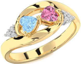 Diamond Gold Silver Two Heart Promise Ring