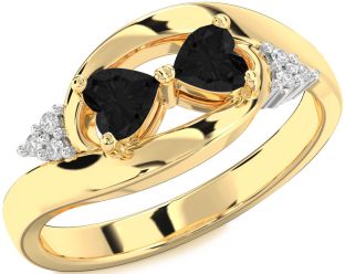 Black Diamond Gold Two Heart Ring