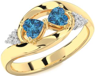 Blue Diamond Gold Two Heart Ring
