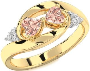 Diamond Morganite Gold Two Heart Ring