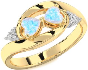 Diamond Moonstone Gold Two Heart Ring