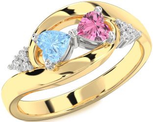 Diamond Gold Silver Two Heart Promise Ring
