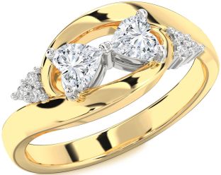 Diamond White Yellow Gold Two Heart Ring