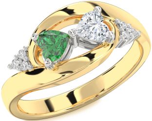 Diamond Gold Silver Two Heart Promise Ring