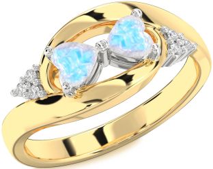 Diamond Moonstone Gold Silver Two Heart Ring