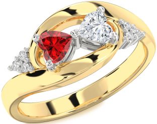 Diamond Emerald Platinum & Yellow Gold Two Heart Birthstone Ring