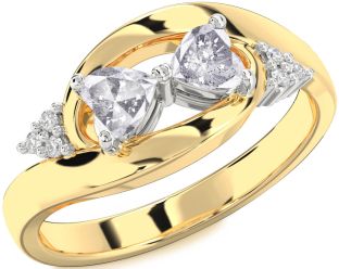 Salt & Pepper Diamond Gold Silver Two Heart Ring