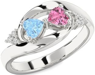 Diamond Silver Two Heart Promise Ring