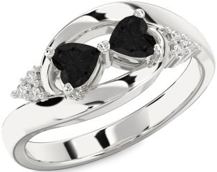 Black Diamond Silver Two Heart Ring
